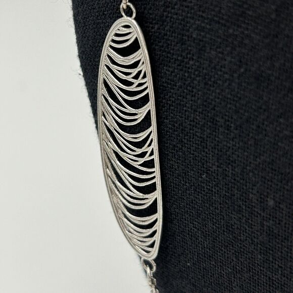 Sterling Leaf Wispy Oval Station Modernist Necklace Marked RCI 925 Italy 35in - Picture 10 of 15